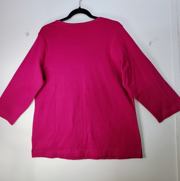 Quacker Factory women's casual blouse, 100% cotton, size L, pink, rhinestone. - Picture 2 of 11
